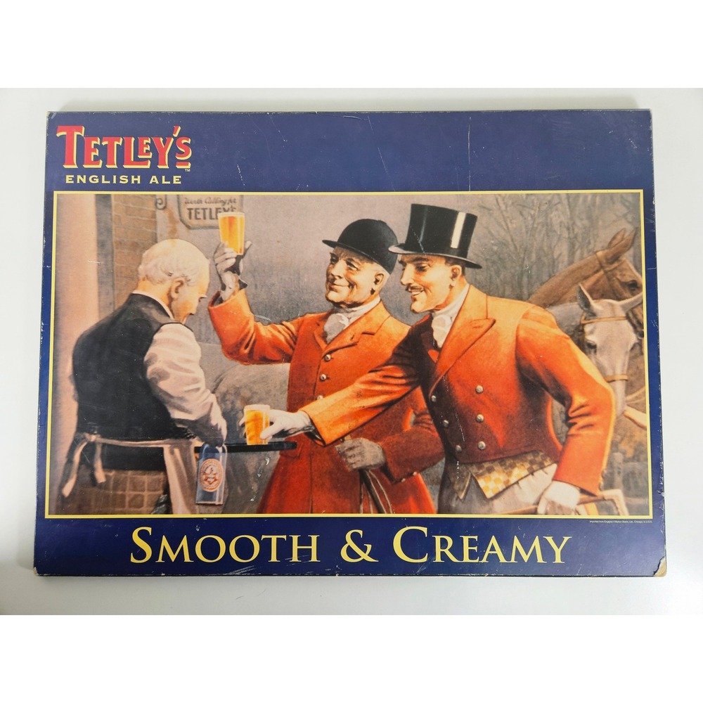 Vintage Tetley's English Ale Smooth & Creamy Wood Advertising Sign Pub 24x18"
